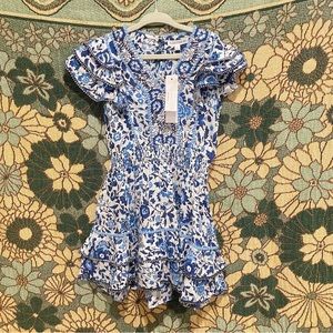 NWT Poupette St Barth Mini Dress Camila White Blue Celery Kids S